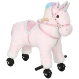 AIYAPLAY Cal de Călărit pentru Copii, Cal pe Roți din Pluș cu Efecte Sonore, pentru 1-3 Ani, Sarcină Max. 40 kg, Roz | Aosom Romania