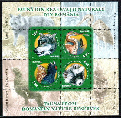 Romania 2011, LP 1909 a, Fauna din rezervatii naturale, bloc, MNH! LP 21,50 lei foto