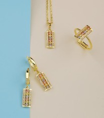 Set Colier, Cercei si Inel Din Argint Placat Aur SET400L