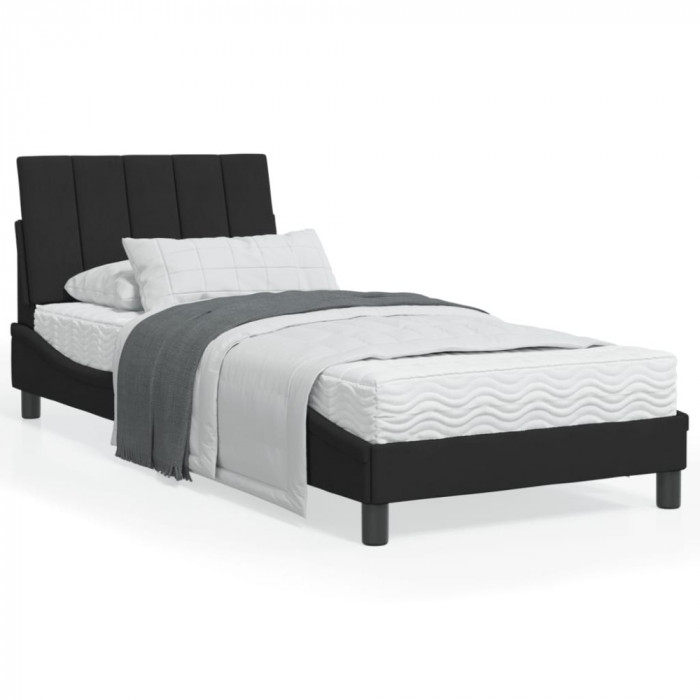 Cadru de pat cu lumina LED, negru, 90x190 cm, catifea GartenMobel Dekor