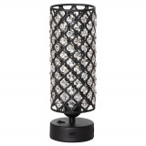 Cumpara ieftin HOMCOM Lampa de Masa Eleganta cu Abajur din Cristal si 2 Porturi USB, Lumina Reglabila Touch, Design Modern, Ф10,8x30 cm, Negru | Aosom Romania