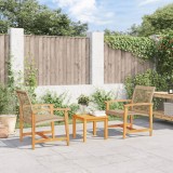 Set mobilier bistro, 3 piese, poliratan bej/lemn de acacia GartenMobel Dekor, vidaXL