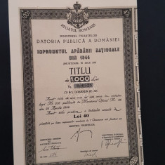 Titlu 1000 lei 1944 Imprumutul apararii nationale / actiune / Datoria publica