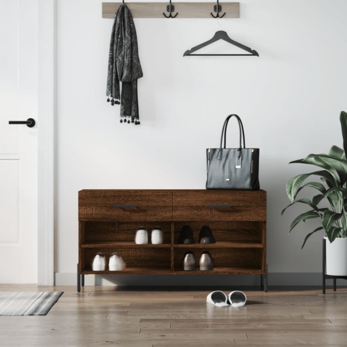 vidaXL Bancă de pantofi, stejar maro, 102x35x55 cm, lemn prelucrat 829755