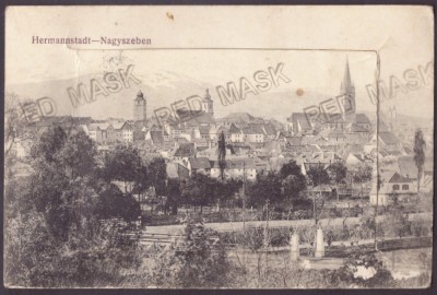 2597 - SIBIU, Panorama, Leporello - old postcard + 10 Mini photocards used 1916 foto