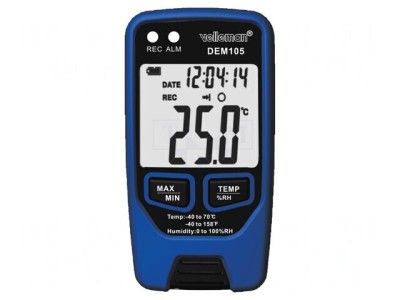 Termohigrometru LCD -40&amp;divide;70&amp;deg;C 0&amp;divide;100%RH Acurat: &amp;plusmn;1&amp;deg;C 0,1&amp;deg;C: cod: VEL-DEM105, foto