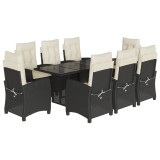 Set mobilier de gradina cu perne, 9 piese, negru, poliratan