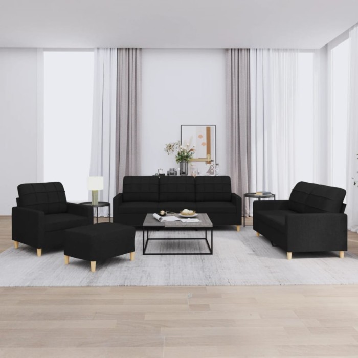 vidaXL Set de canapele cu perne, 4 piese, negru, textil 3201254