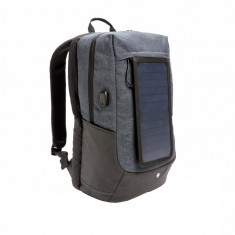 Rucsac Laptop 15.6 inch cu incarcator solar, Swiss Peak by AleXer, EE, poliester, negru, breloc inclus din piele ecologica foto