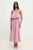Answear Lab rochie din bumbac culoarea roz, midi, evazată
