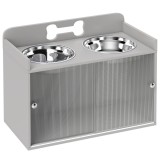 PawHut Stație de hrănire ridicată cu 2 boluri și dulap, MDF, oțel inoxidabil, model cu oase, Gri | Aosom Romania