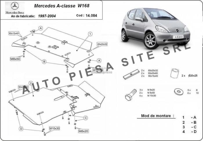 Scut metalic motor Mercedes A-Class W168 fabricat in perioada 1997 - 2004 APS-14,084