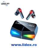Casti wireless TWS M28, Gaming, IPX7, fara intarziere redare, functie limitare zgomot, display LED, albastru inchis
