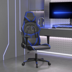 vidaXL Scaun de gaming de masaj, negru și albastru, piele ecologică