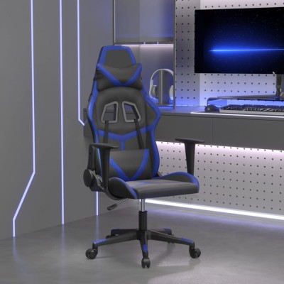 vidaXL Scaun de gaming de masaj, negru și albastru, piele ecologică foto