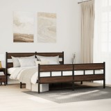 Cadru Pat Metalic vidaXL Stejar Maro 180x200 cm, Suport Saltea, Tablie, Depozitare