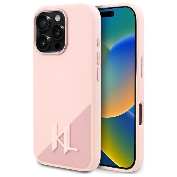 Husa MagSafe pentru Apple iPhone 16 Pro, Karl Lagerfeld, Silicone Shadow Metal Initial, Roz