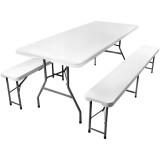 Set masa cu 2 banci pliabile tip valiza pentru gradina, camping, terase, 180x72x75cm Household NewTrend