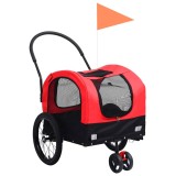 Remorcă Bicicletă &amp; Cărucior 2in1 Animale Roșu/Negru, Cadru Oțel, Pliabilă, Suspensie, Siguranță, Ușor de Montat