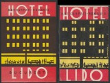 Romania anii 60 - 2 Vignete de bagaje Hotel LIDO din Bucuresti (tip 1, varietati), ONT Carpati, etichete hoteliere, promovare turistica