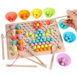 Jucarie Montessori 2 in 1 Pescuit Puzzle cu Bile Joc Educativ Lemn Dezvoltare Abilitati Peste 3 Ani
