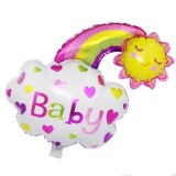 Balon din folie metalizata, flippy, figurina soare si nor, tema botez, 60x53 cm, ambalaj individual, pai inclus, umflare cu aer sau heliu, roz