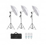 Kit foto studio,lumini,3 umbrele,trepiezi 200 cm,becuri + geanta transport