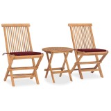 vidaXL Set mobilier exterior pliabil cu perne, 3 piese, lemn masiv tec 3063180