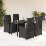 vidaXL Set mobilier de grădină cu perne, 5 piese, negru, poliratan 3212969