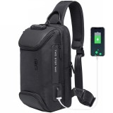 Rucsac crossbody pentru barbati, din poliester rezistent la apa, cu port USB si lacat TSA, buzunar anti furt, BANGE BG7082BK negru