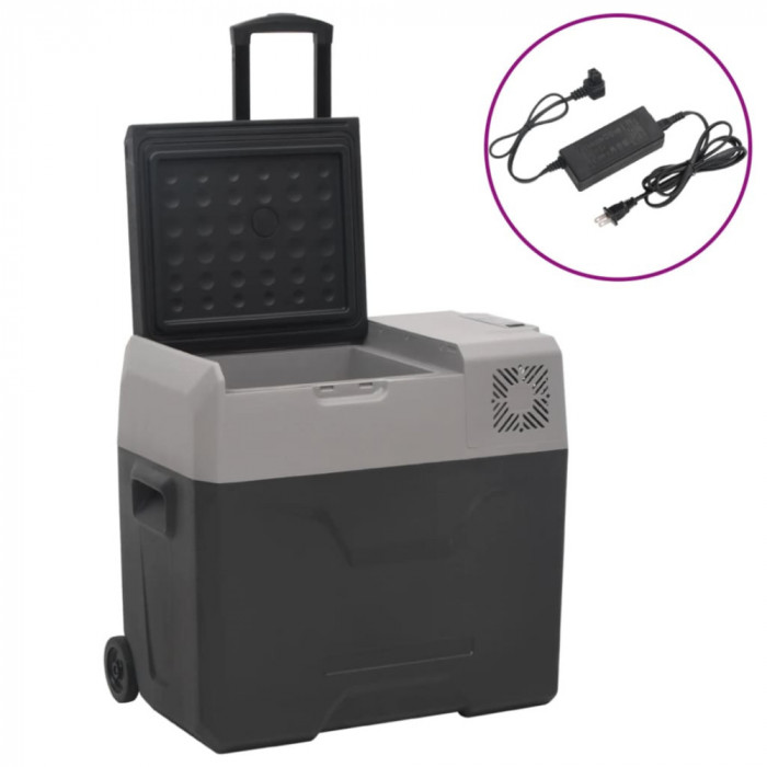 vidaXL Ladă frigorifică cu roată&amp;adaptor 40 L negru&amp;gri polipropilenă