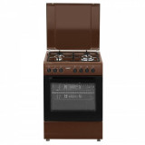 Aragaz Samus SM662AENS BROWN, 4 arzatoare, cuptor electric, 1 arzator WOK, aprindere electrica, grill, timer mecanic, capac metalic, maro