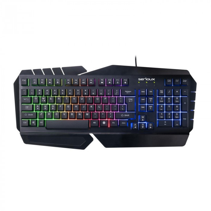 Tastatura Gaming Serioux Andor, Wired, USB, Iluminare Rainbow, PalmRest, Anti-Ghosting, Black