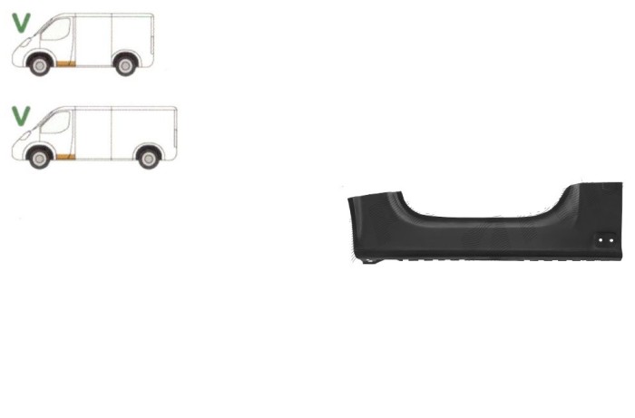 Prag metalic Volkswagen Transporter/Multivan (T5), 04.2003-2015, fata, Stanga, sub usa fata; cu parte interioara prag