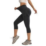 Colanti sport dama 3 4 treisfert capri, talie inalta, compresivi si modelatori, material premium, Gri - S