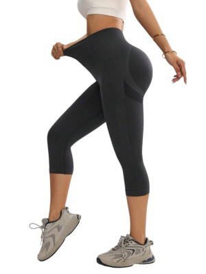 Colanti sport dama 3 4 treisfert capri, talie inalta, compresivi si modelatori, material premium, Gri - S foto