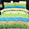 Lenjerie de pat pentru o persoana cu husa elastic pat si fata perna patrata, Joyful Cows Green, bumbac ranforce, gramaj tesatura 120 g/mp, multicolor,