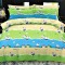 Lenjerie de pat pentru o persoana cu husa de perna dreptunghiulara, Joyful Cows Green, bumbac ranforce, gramaj tesatura 120 g/mp, multicolor