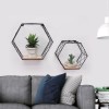 Set Rafturi Perete, Model Hexagon, Metal Negru și MDF, 2 Bucăți, Dimensiuni Variate, Oem