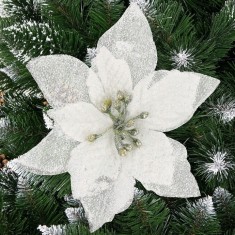 Set 10 ornamente pentru bradul de Craciun, stea Poinsettia, 13cm, gri argintiu Household NewTrend foto