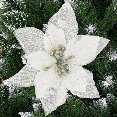 Set 10 ornamente pentru bradul de Craciun, stea Poinsettia, 13cm, gri argintiu Household NewTrend foto