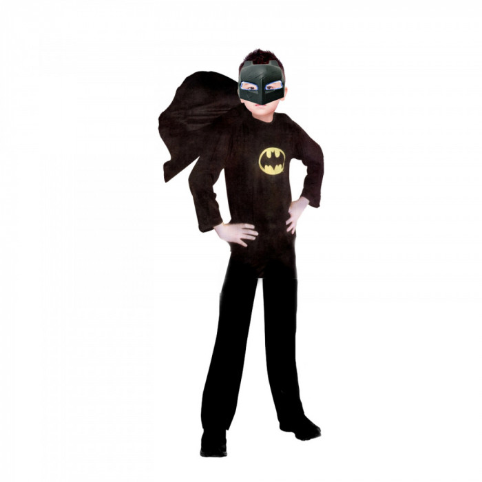 Set costum clasic Batman IdeallStore&reg;, 5-7 ani, 110-120 cm, negru si masca LED