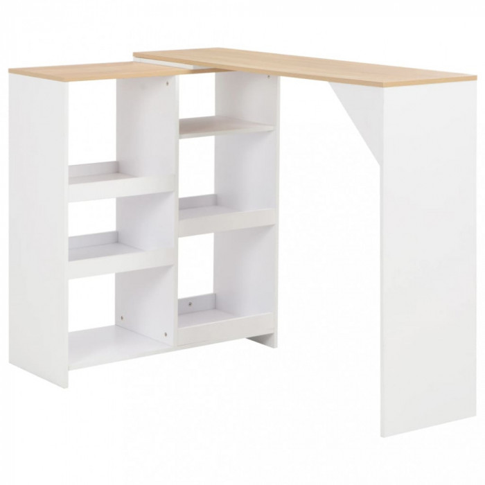 Masa de bar cu raft mobil, alb, 138x39x110 cm