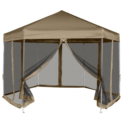 vidaXL Foișor pop-up hexagonal pereți laterali 3,6x3,1 m taupe 220g/m&amp;sup2; foto