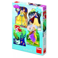 Puzzle 4 in 1 - Printesele si prieteni - 54 piese
