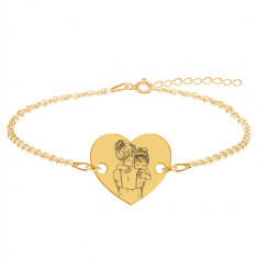 Mom - Bratara personalizata din argint placat cu aur galben 24K"Te iubesc mami" inimioara / banut