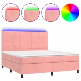 Cumpara ieftin Pat cu arcuri, saltea &amp; LED, roz, 180x200 cm, catifea