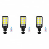 Set 3x Lampi Solare de Perete cu 72 LED-uri COB, 30W, 3 Moduri de Functionare, Telecomanda, Senzor de Miscare, IPF