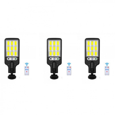 Set 3x Lampi Solare de Perete cu 72 LED-uri COB, 30W, 3 Moduri de Functionare, Telecomanda, Senzor de Miscare foto