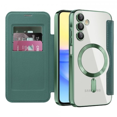Husa MagSafe pentru Samsung Galaxy A15 5G A156 / A15 A155, Techsuit, SmartMag Book, Verde foto
